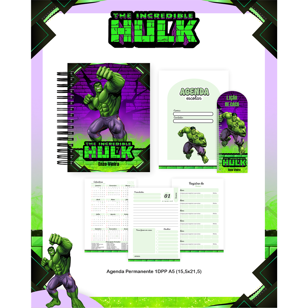 Kit Digital Encadernação Hulk - Volta às Aulas  3