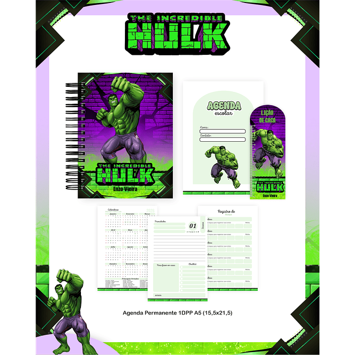 Kit Digital Encadernação Hulk - Volta às Aulas  3