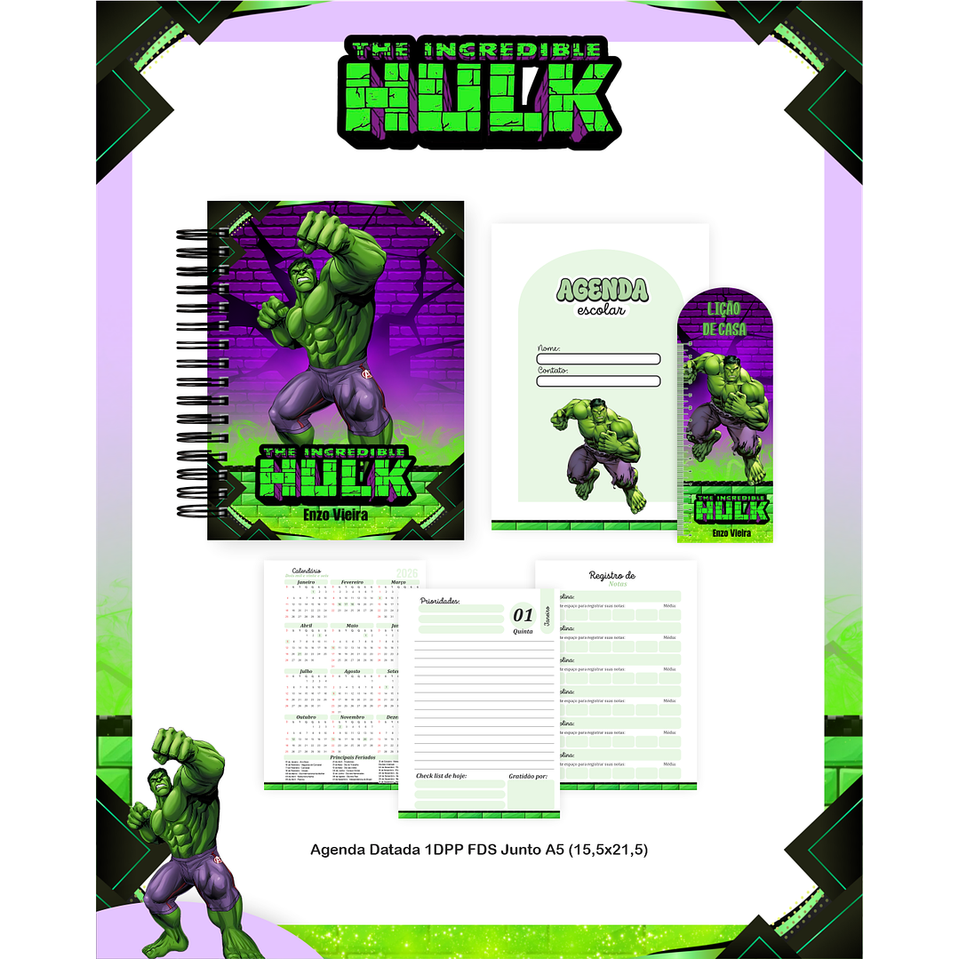 Kit Digital Encadernação Hulk - Volta às Aulas  4