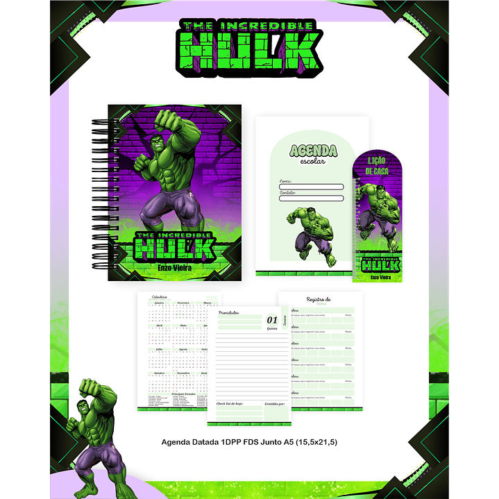 Kit Digital Encadernação Hulk - Volta às Aulas  4