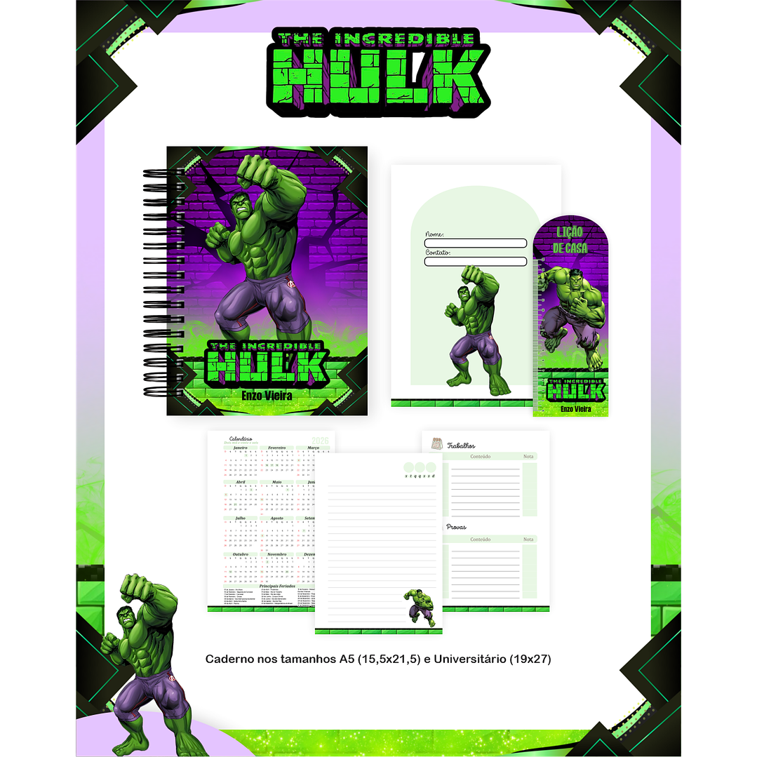 Kit Digital Encadernação Hulk - Volta às Aulas  5