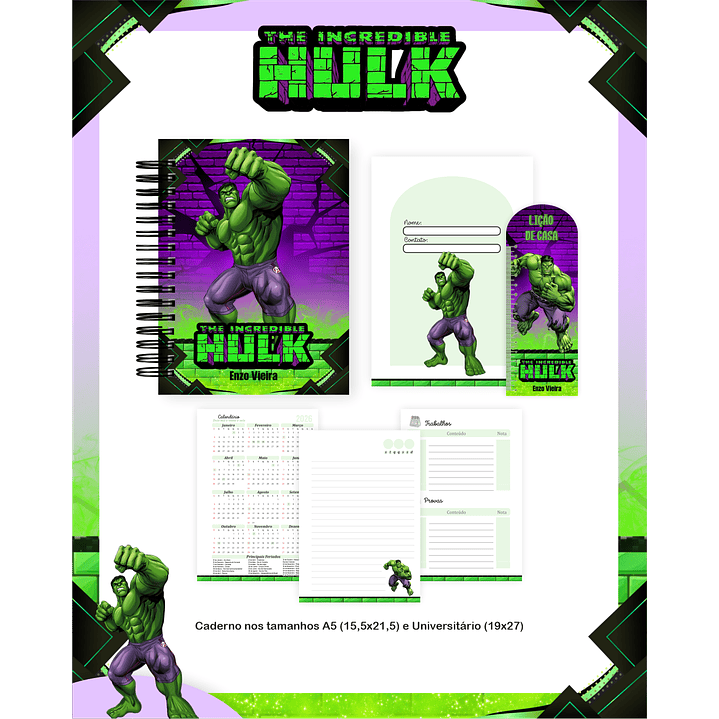 Kit Digital Encadernação Hulk - Volta às Aulas  5