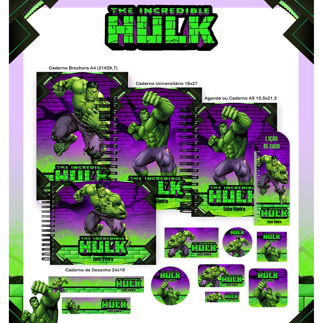 Kit Digital Encadernação Hulk - Volta às Aulas  1
