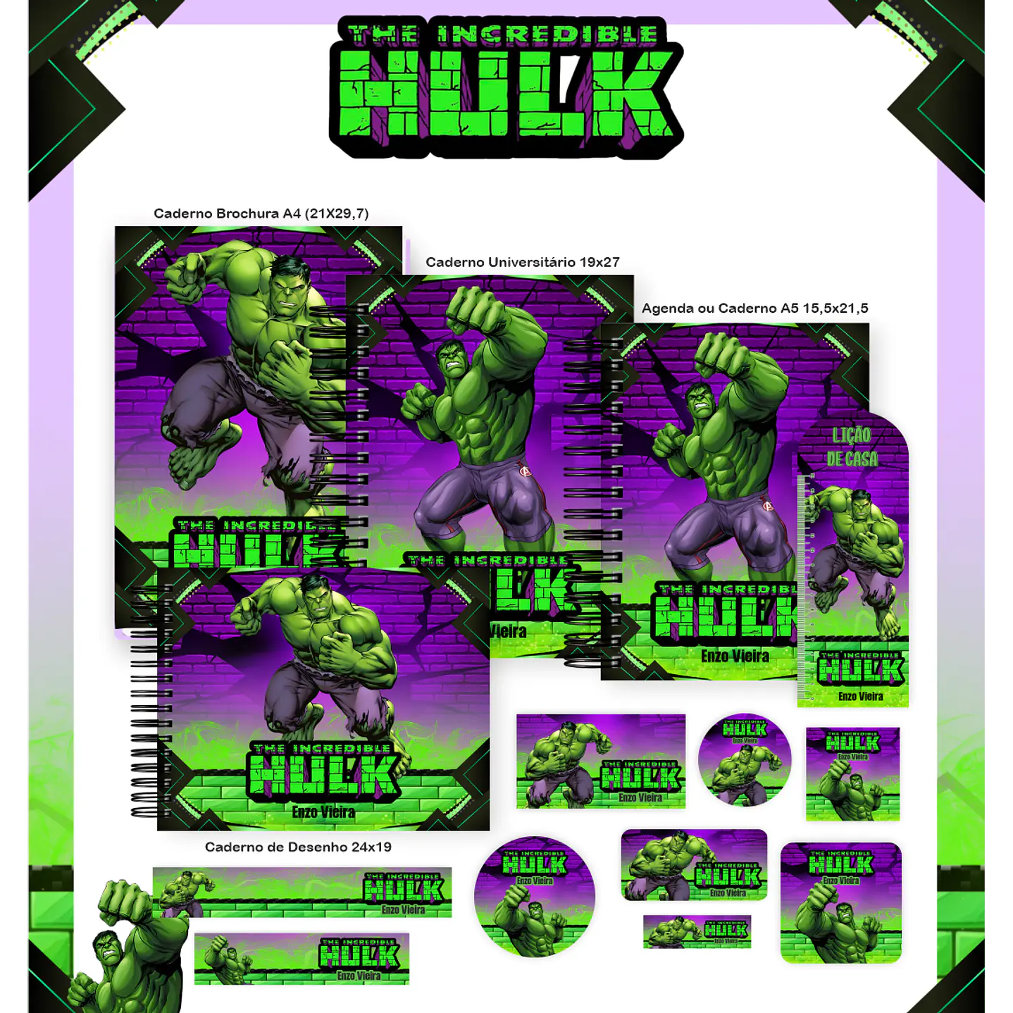 Kit Digital Encadernação Hulk - Volta às Aulas  1