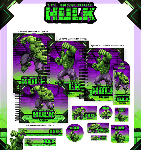 Kit Digital Encadernação Hulk - Volta às Aulas 