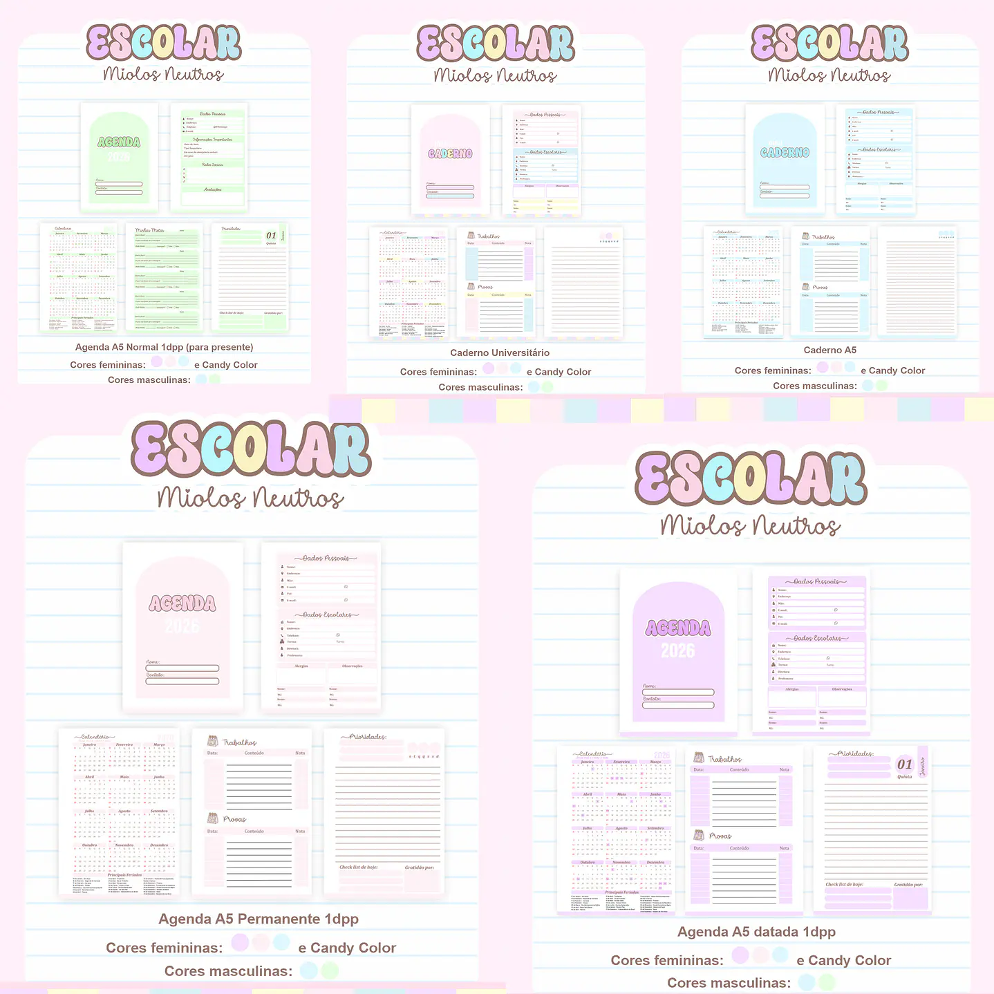 Pack Agendas Miolos Neutros - Completo e Pronto para Imprimir 1