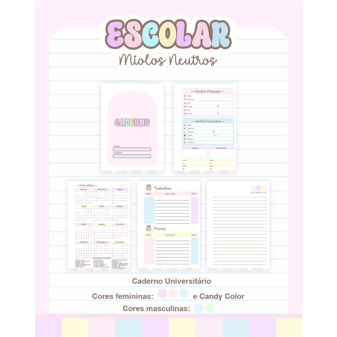 Pack Agendas Miolos Neutros - Completo e Pronto para Imprimir 2