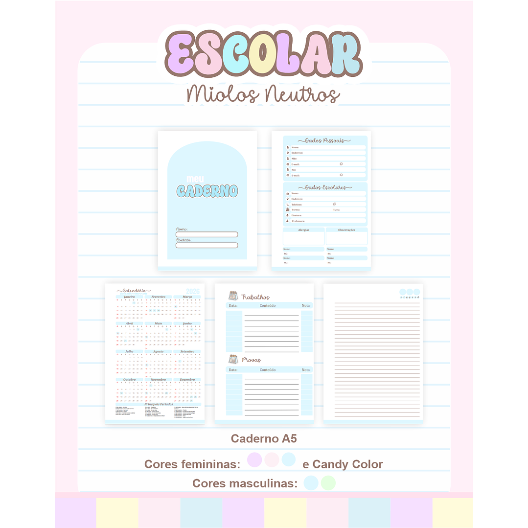Pack Agendas Miolos Neutros - Completo e Pronto para Imprimir 3