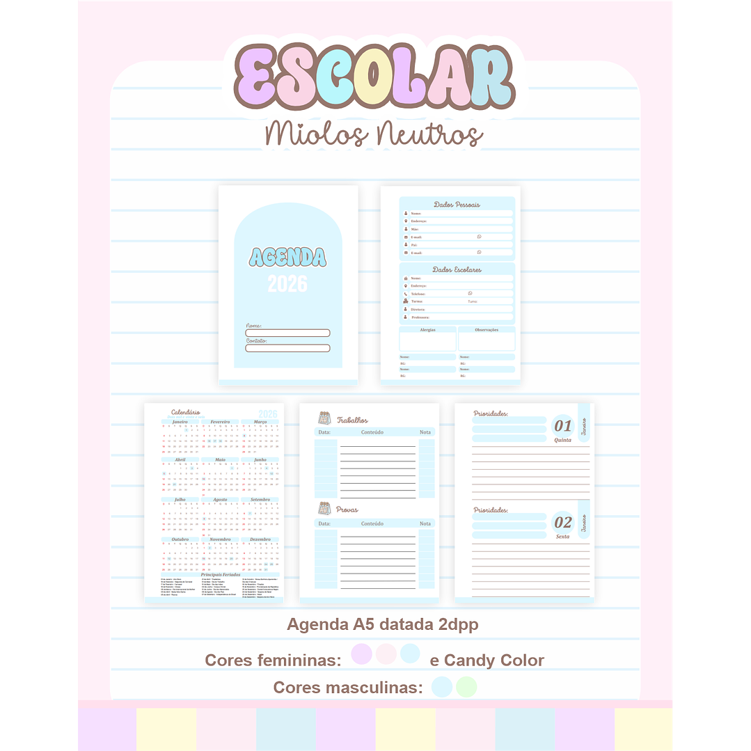 Pack Agendas Miolos Neutros - Completo e Pronto para Imprimir 4