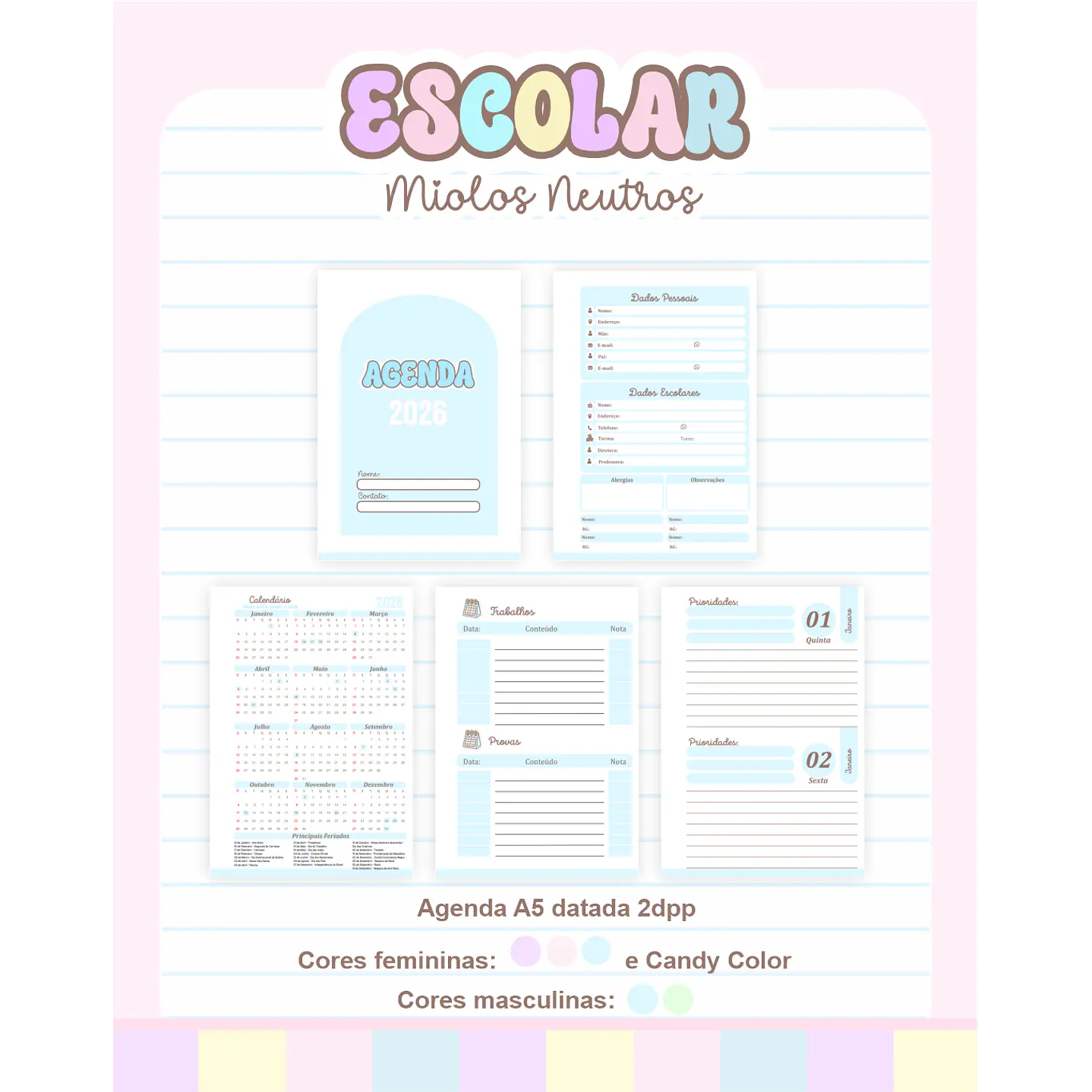 Pack Agendas Miolos Neutros - Completo e Pronto para Imprimir 4