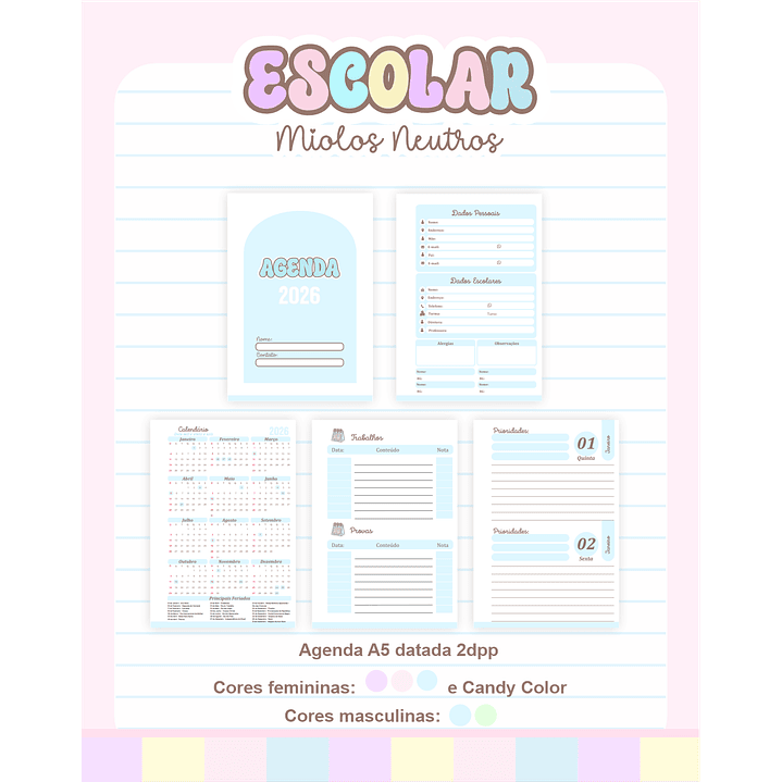 Pack Agendas Miolos Neutros - Completo e Pronto para Imprimir 4