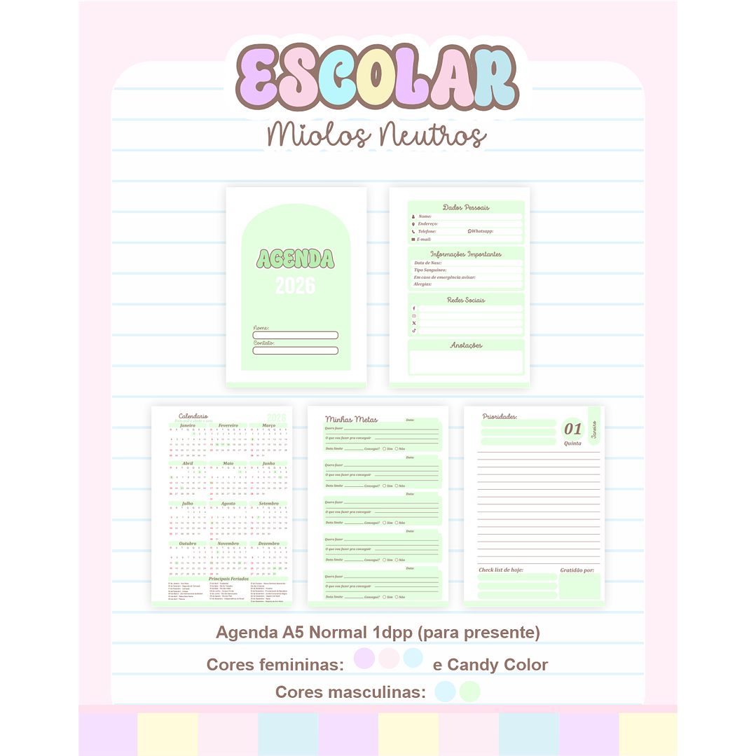 Pack Agendas Miolos Neutros - Completo e Pronto para Imprimir 5