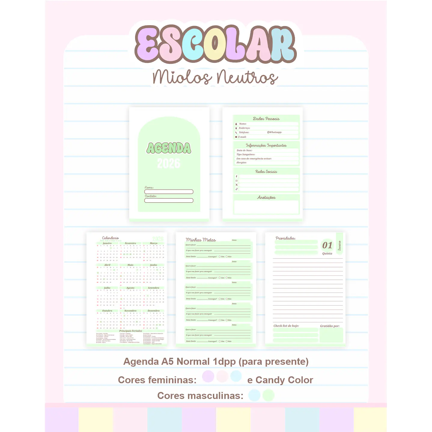 Pack Agendas Miolos Neutros - Completo e Pronto para Imprimir 5