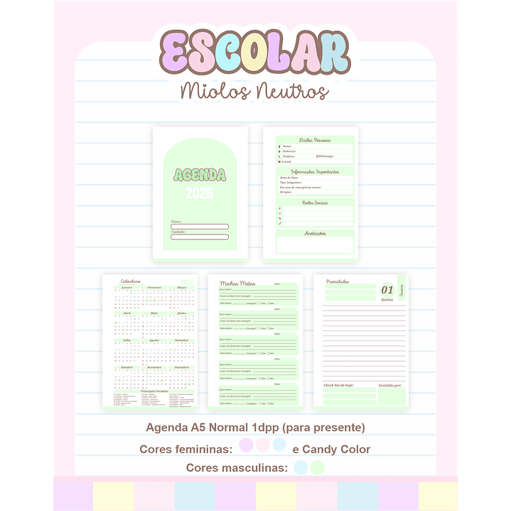 Pack Agendas Miolos Neutros - Completo e Pronto para Imprimir 5