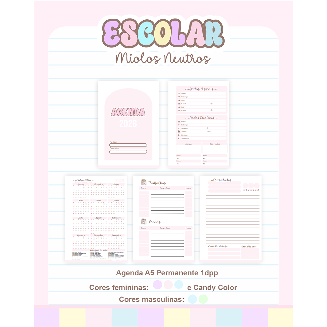 Pack Agendas Miolos Neutros - Completo e Pronto para Imprimir 6