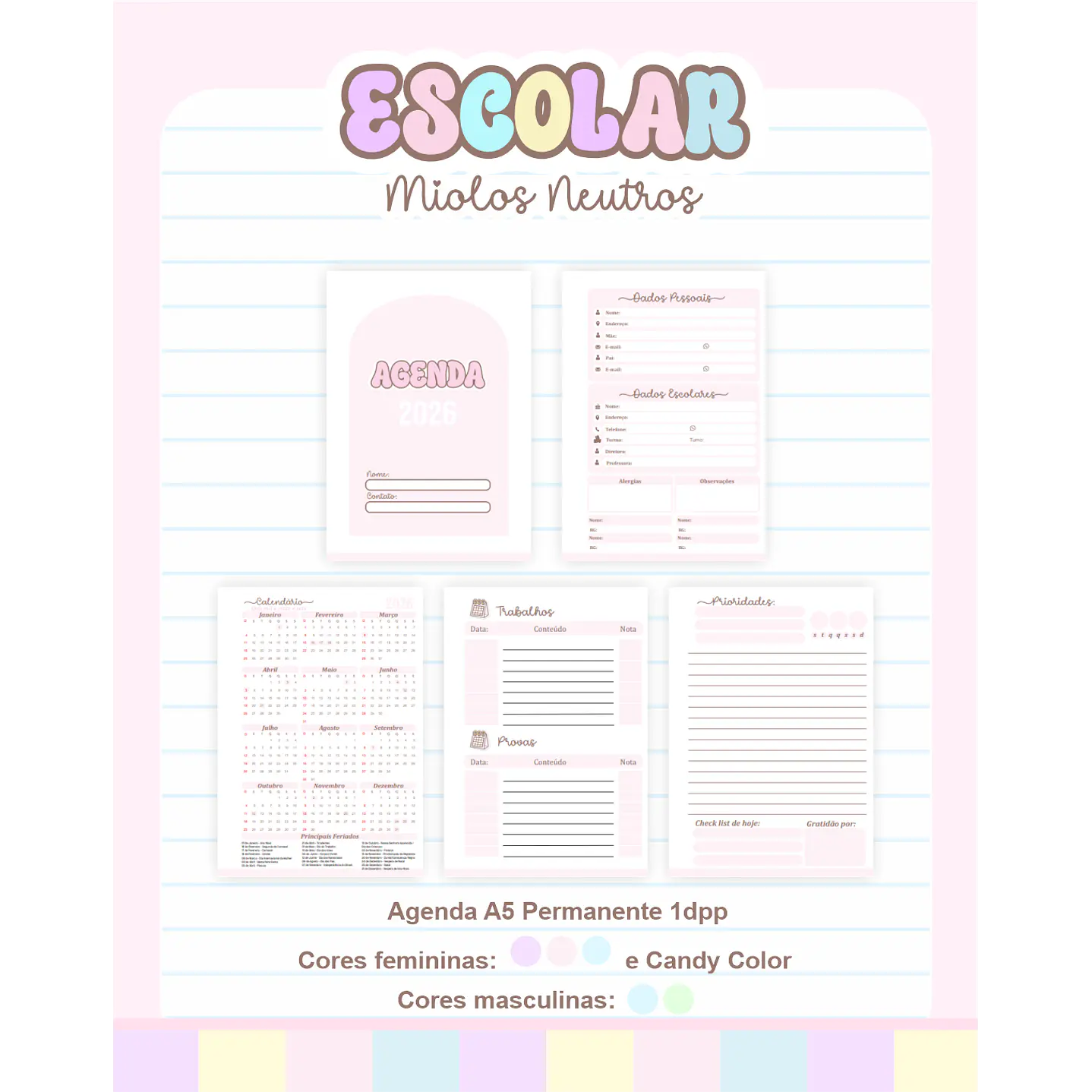 Pack Agendas Miolos Neutros - Completo e Pronto para Imprimir 6