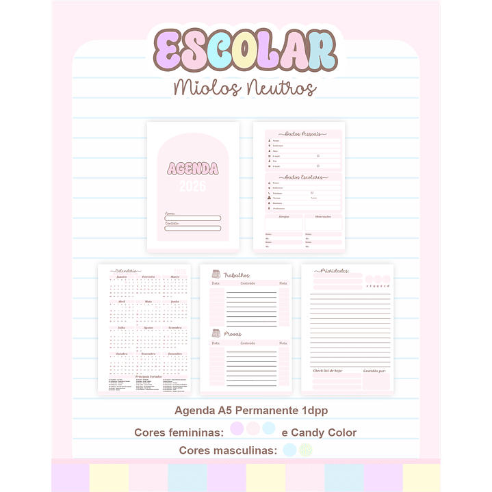 Pack Agendas Miolos Neutros - Completo e Pronto para Imprimir 6