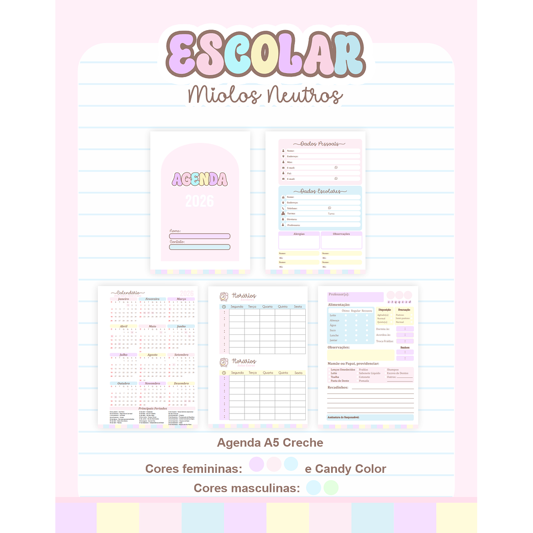 Pack Agendas Miolos Neutros - Completo e Pronto para Imprimir 7