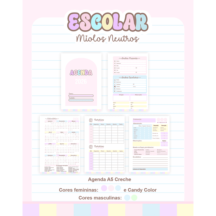 Pack Agendas Miolos Neutros - Completo e Pronto para Imprimir 7