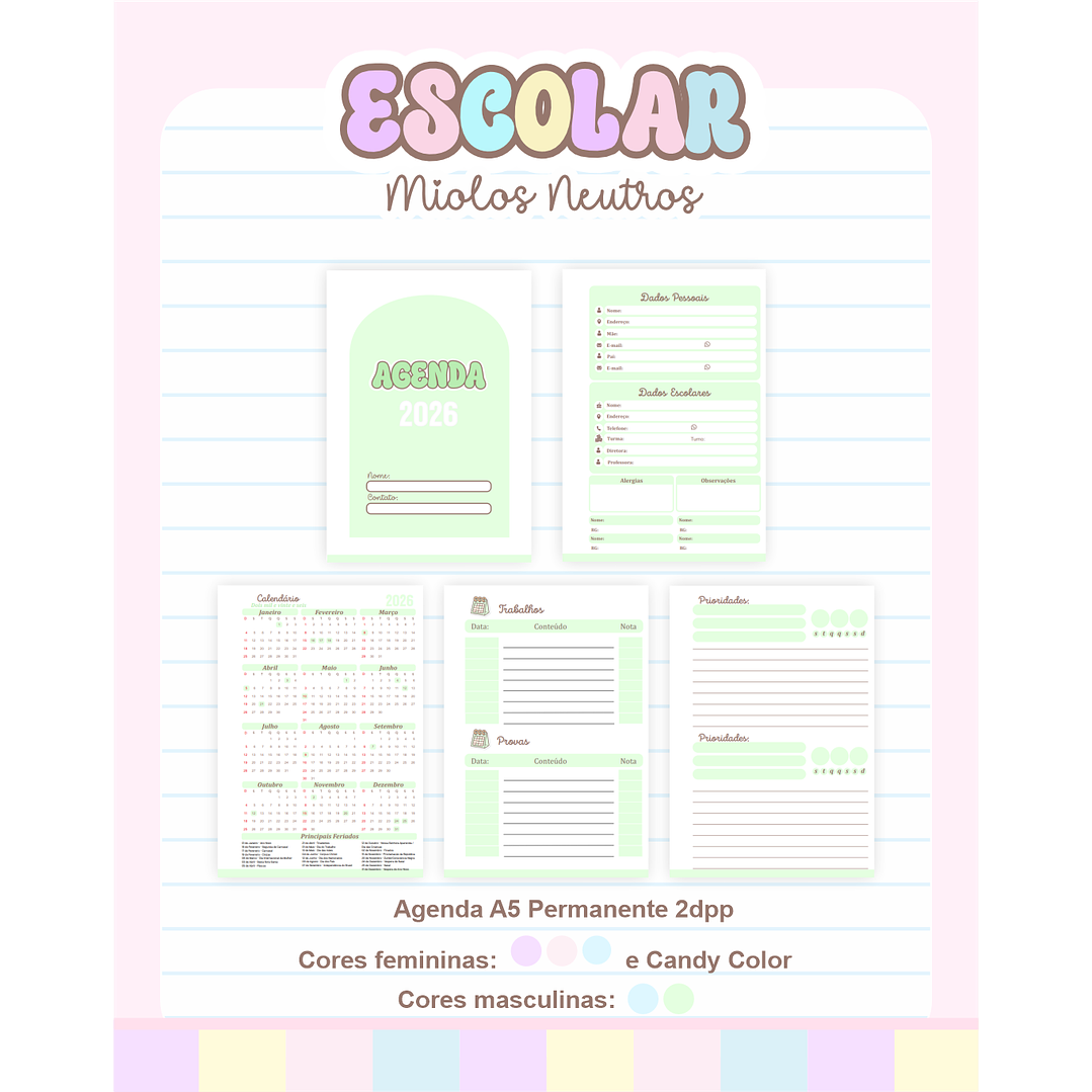 Pack Agendas Miolos Neutros - Completo e Pronto para Imprimir 8
