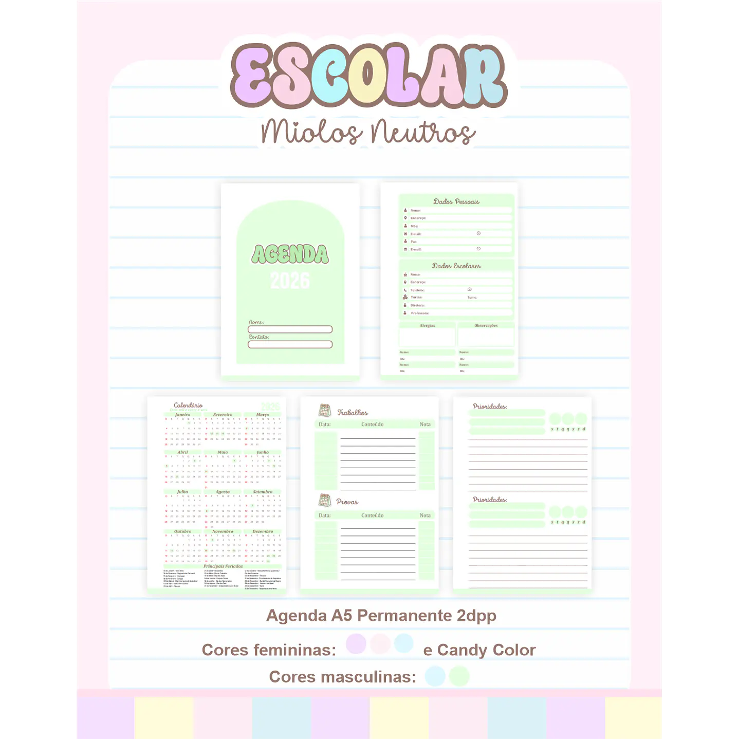Pack Agendas Miolos Neutros - Completo e Pronto para Imprimir 8
