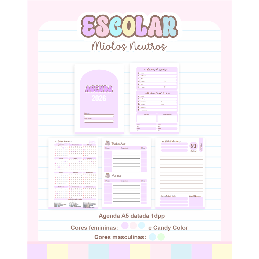Pack Agendas Miolos Neutros - Completo e Pronto para Imprimir 9