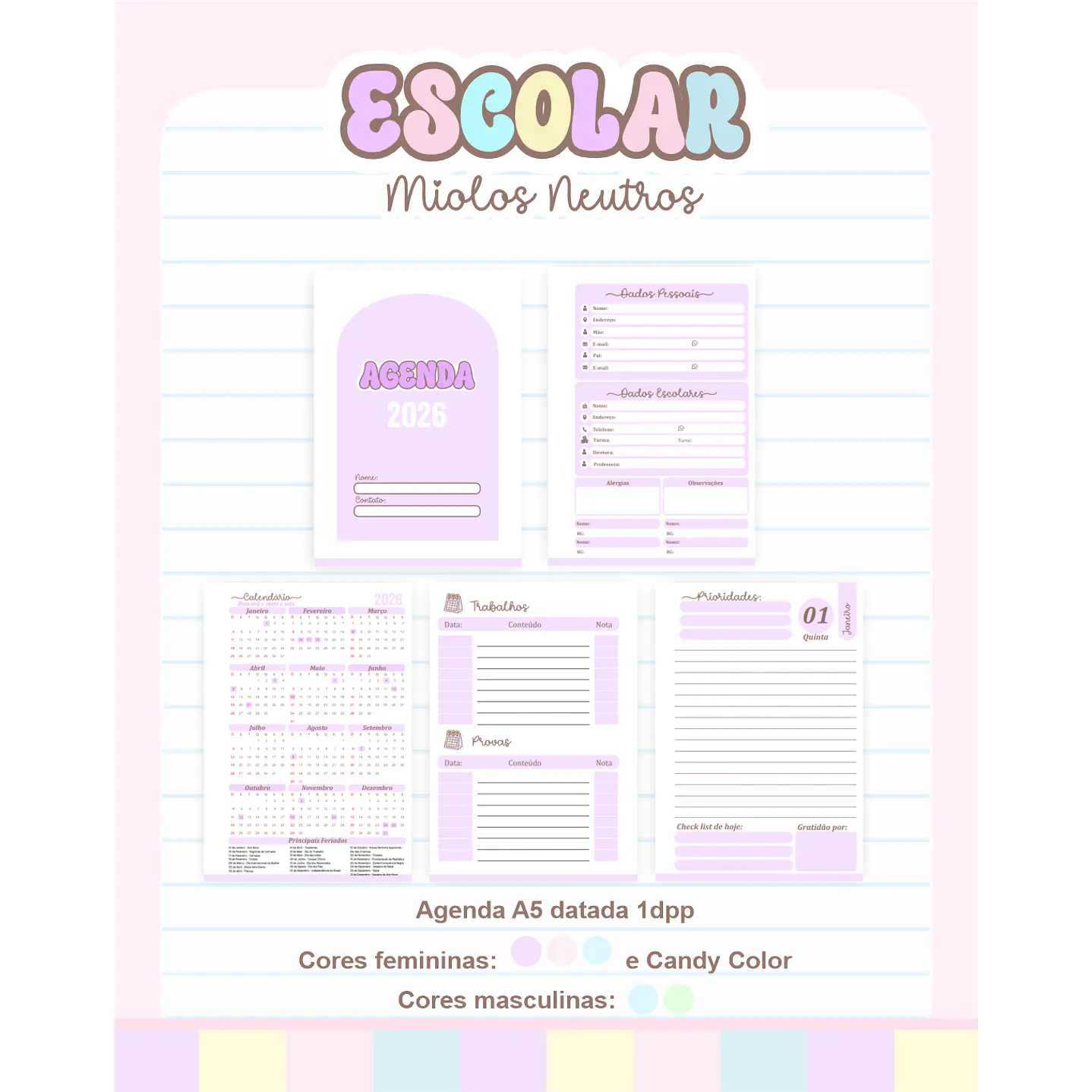 Pack Agendas Miolos Neutros - Completo e Pronto para Imprimir 9