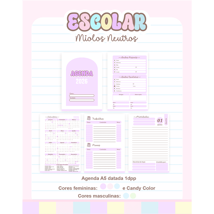 Pack Agendas Miolos Neutros - Completo e Pronto para Imprimir 9