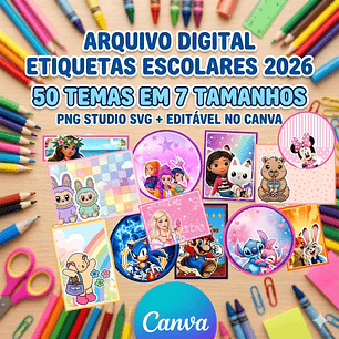 Arquivo digital de etiquetas escolares 2026 - Volta às Aulas 