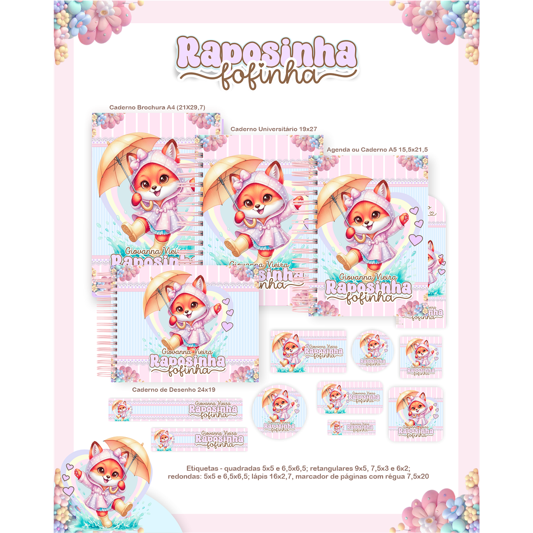Kit Digital Encadernação Raposinha - Volta às Aulas  1
