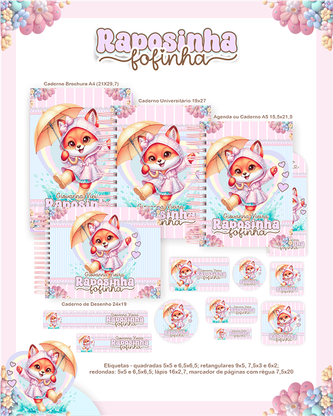 Kit Digital Encadernação Raposinha - Volta às Aulas 