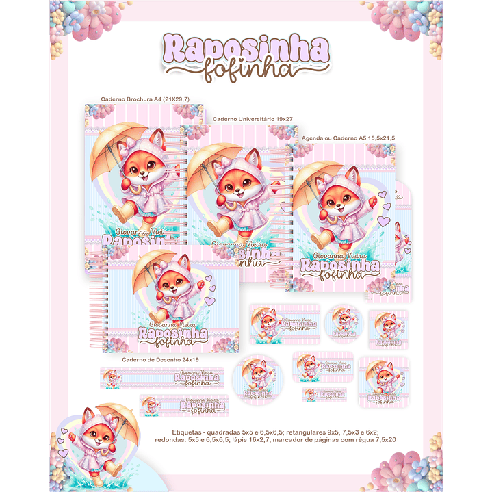 Kit Digital Encadernação Raposinha - Volta às Aulas  1