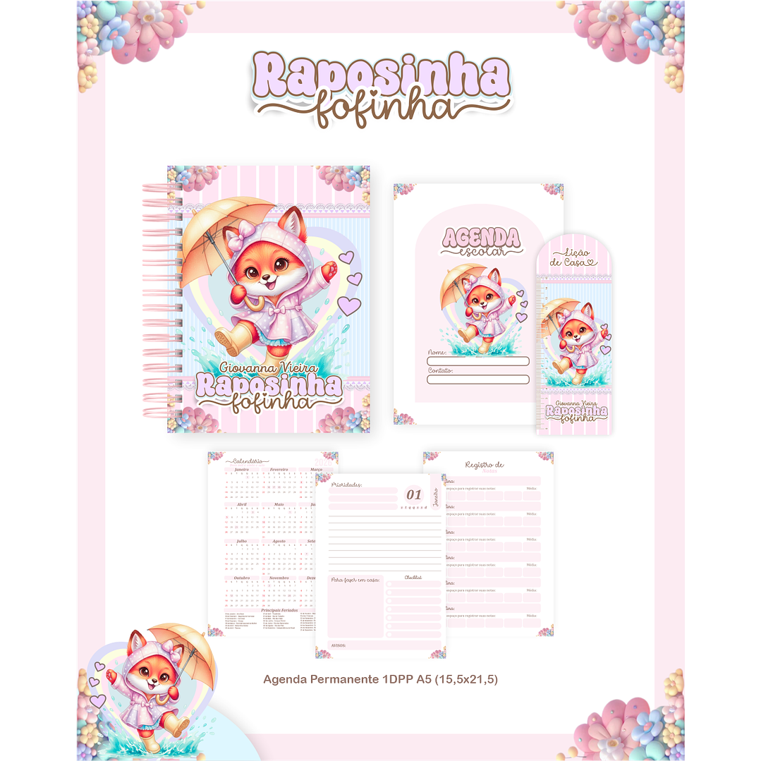 Kit Digital Encadernação Raposinha - Volta às Aulas  2