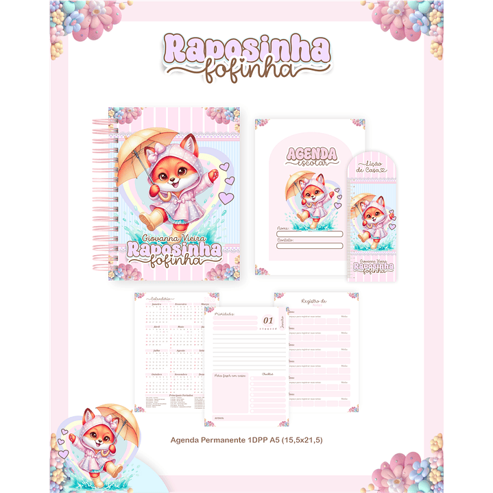 Kit Digital Encadernação Raposinha - Volta às Aulas  2
