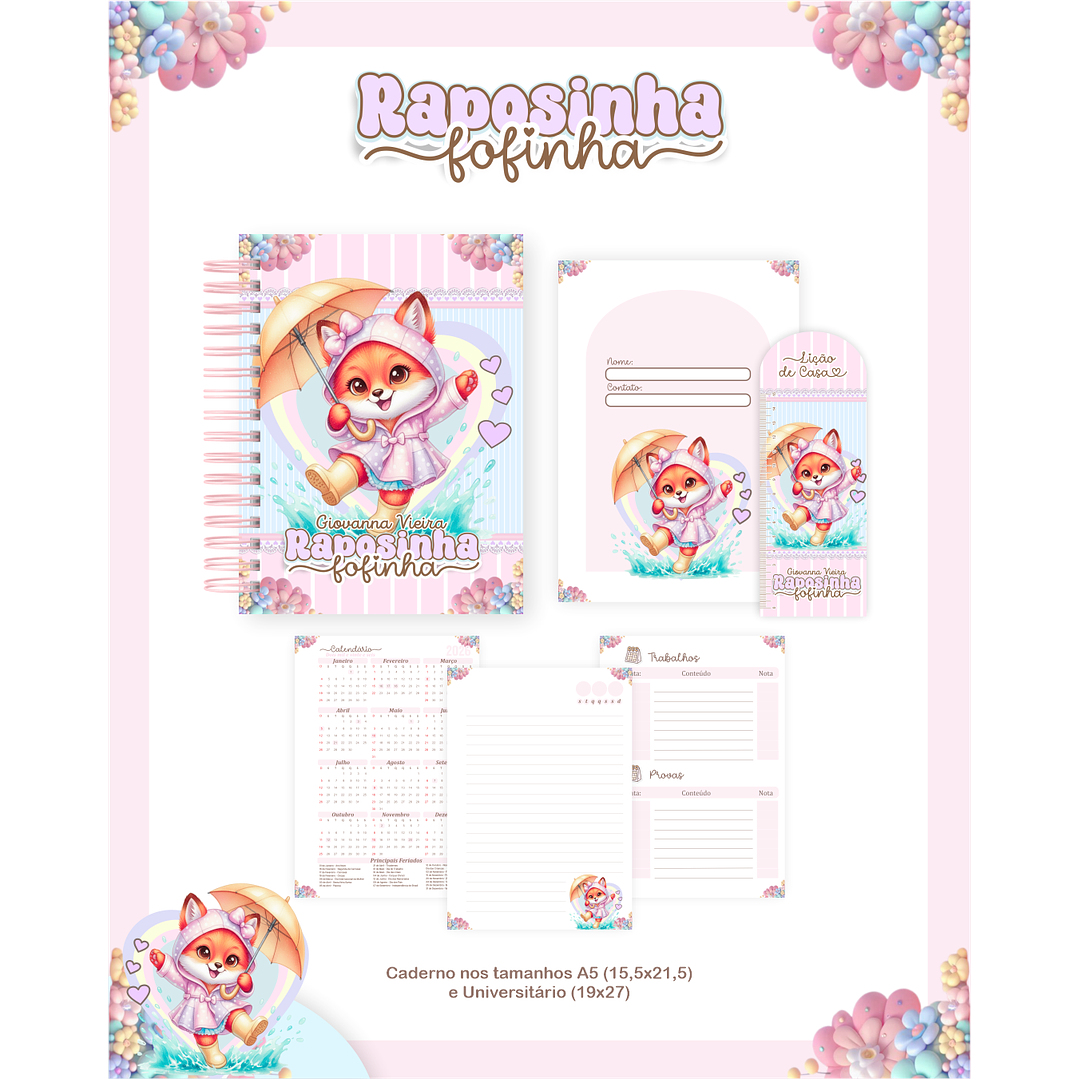 Kit Digital Encadernação Raposinha - Volta às Aulas  3