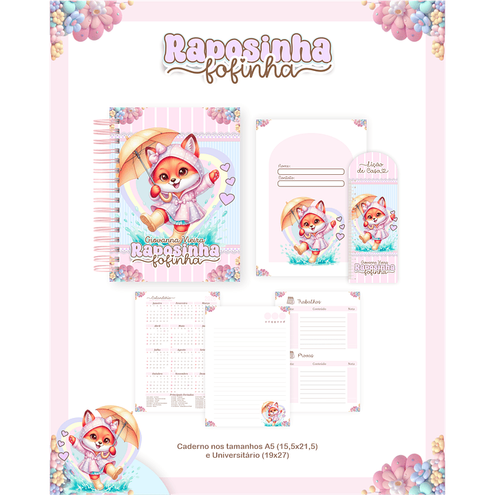Kit Digital Encadernação Raposinha - Volta às Aulas  3