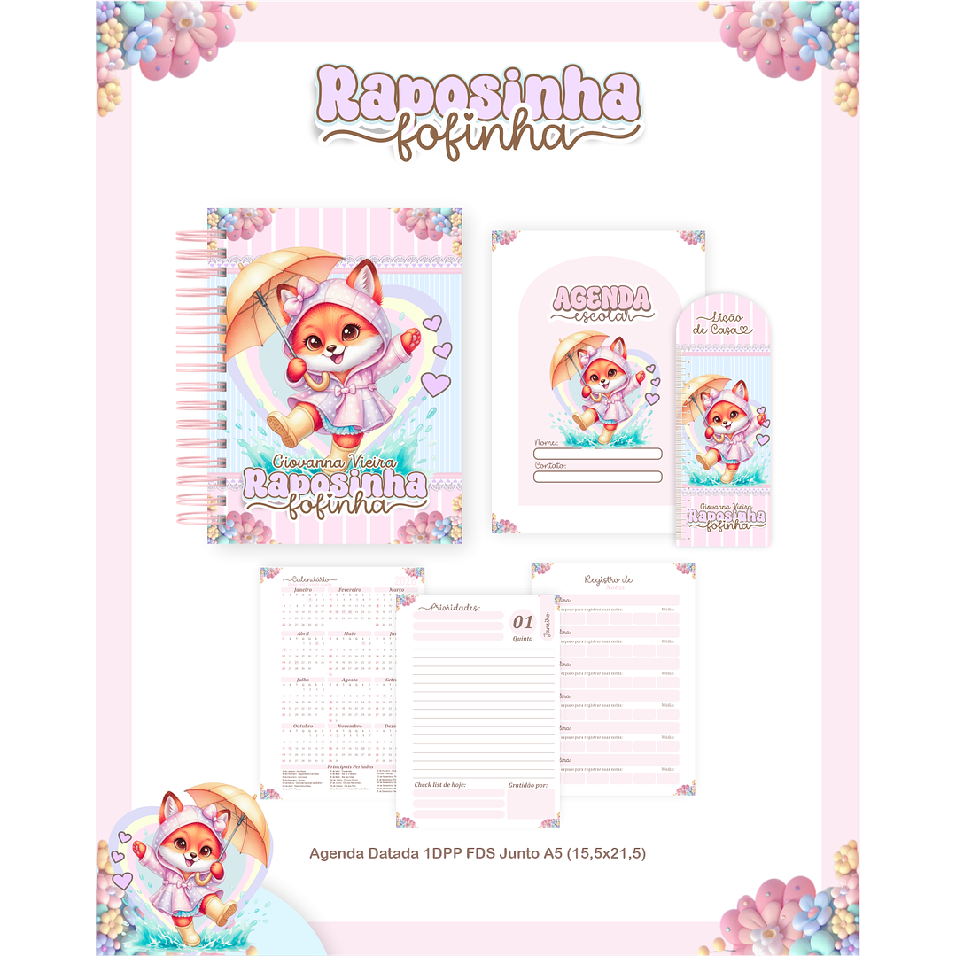 Kit Digital Encadernação Raposinha - Volta às Aulas  4