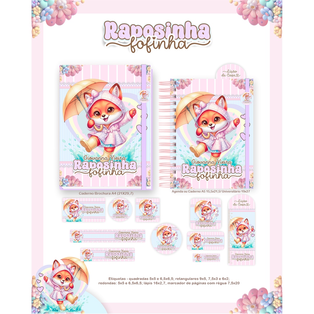 Kit Digital Encadernação Raposinha - Volta às Aulas  5