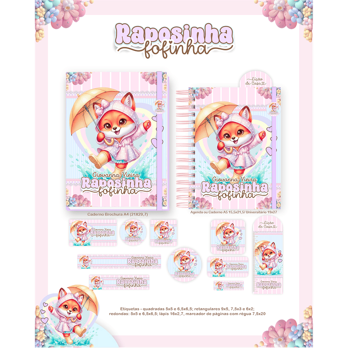 Kit Digital Encadernação Raposinha - Volta às Aulas  5