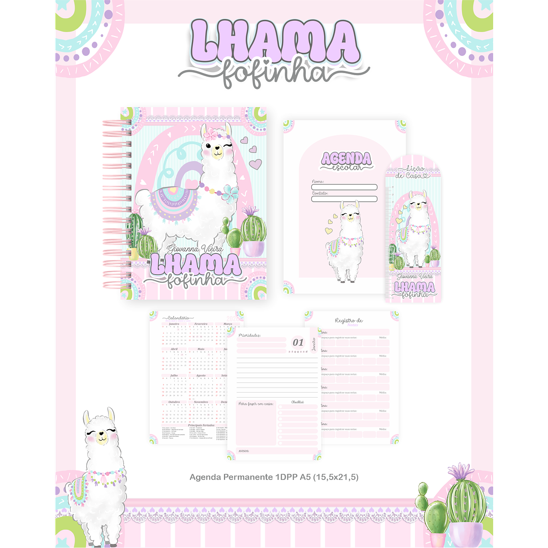 Encadernação Lhama Fofinha - Volta às Aulas Completo 5