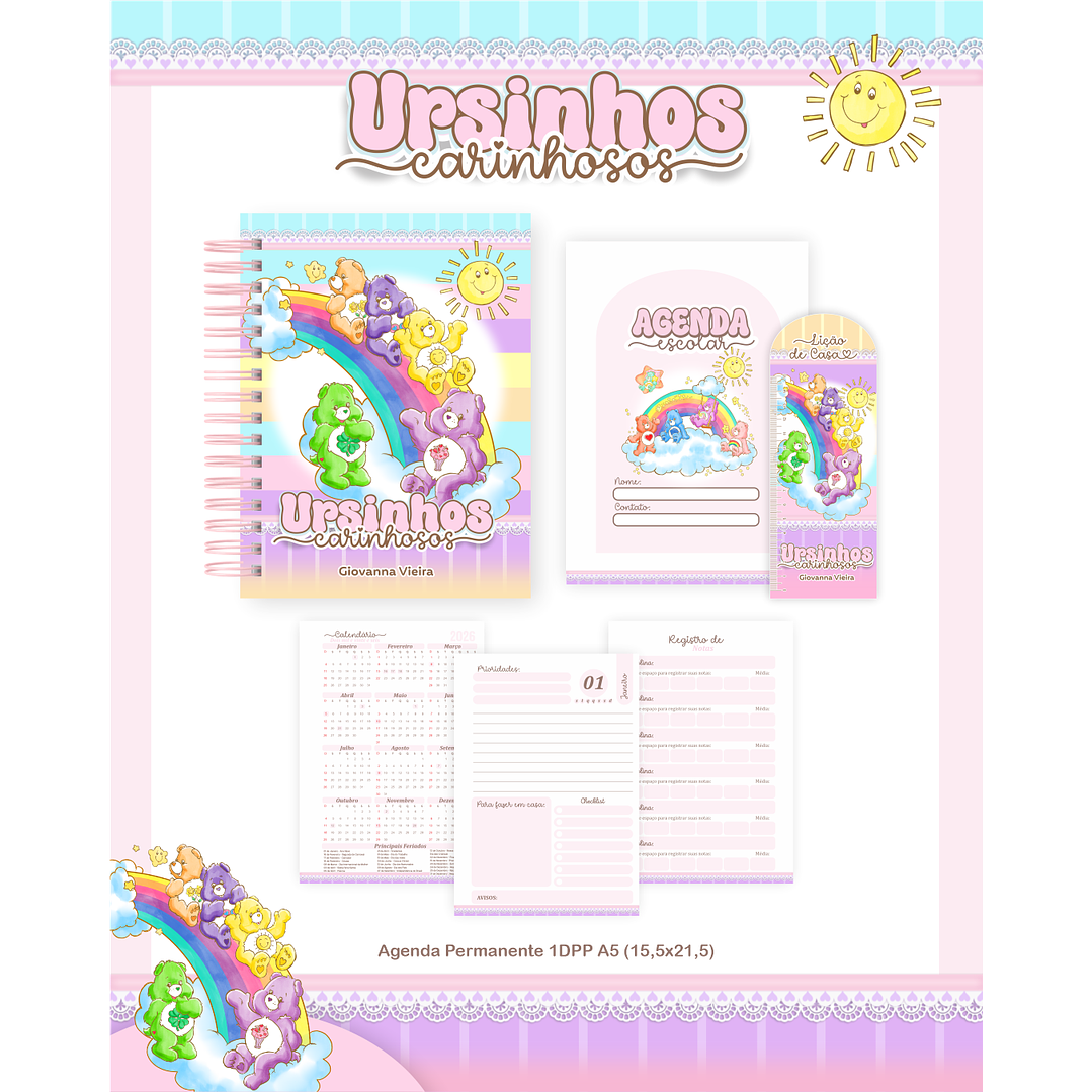 Kit Digital Encadernação Ursinhos Carinhosos - Volta às Aulas  3