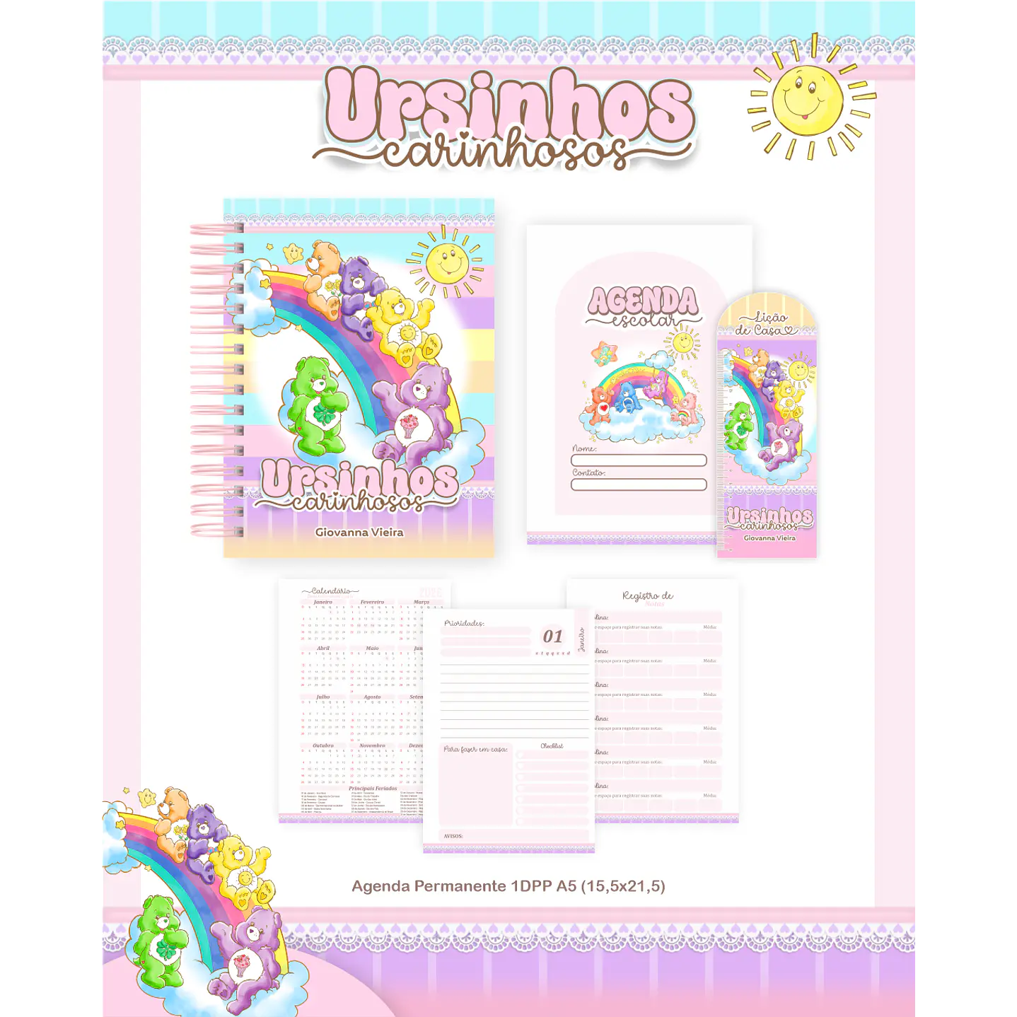 Kit Digital Encadernação Ursinhos Carinhosos - Volta às Aulas  3