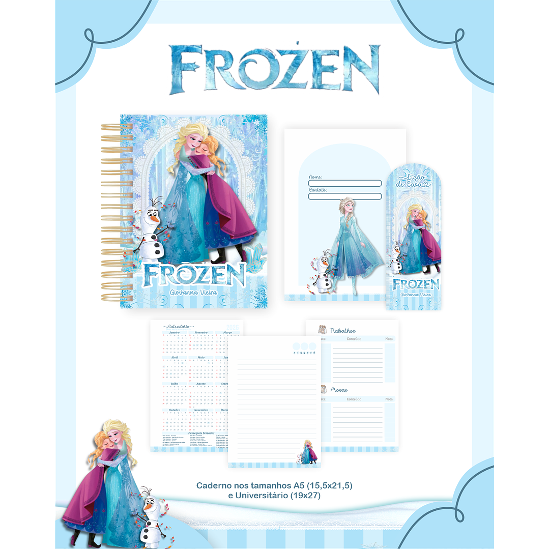 Kit Digital Encadernação Frozen - Volta às Aulas  2