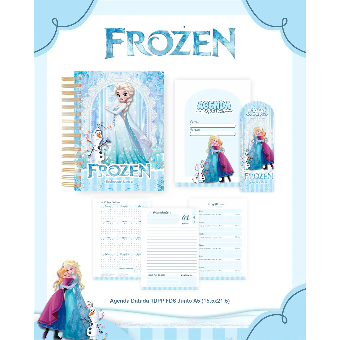 Kit Digital Encadernação Frozen - Volta às Aulas  3