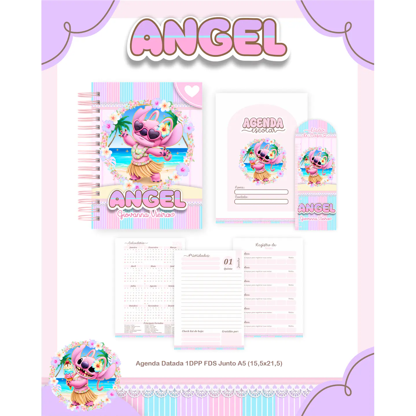 Kit Digital Encadernação Angel Volta às Aulas Completo 4