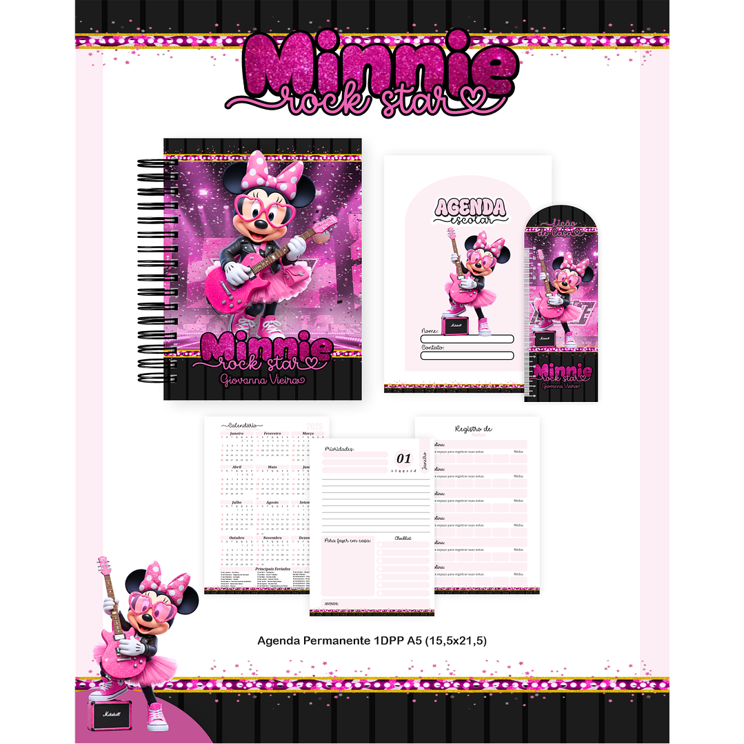 Encadernação Minnie Rock Star Volta às Aulas Completo 2