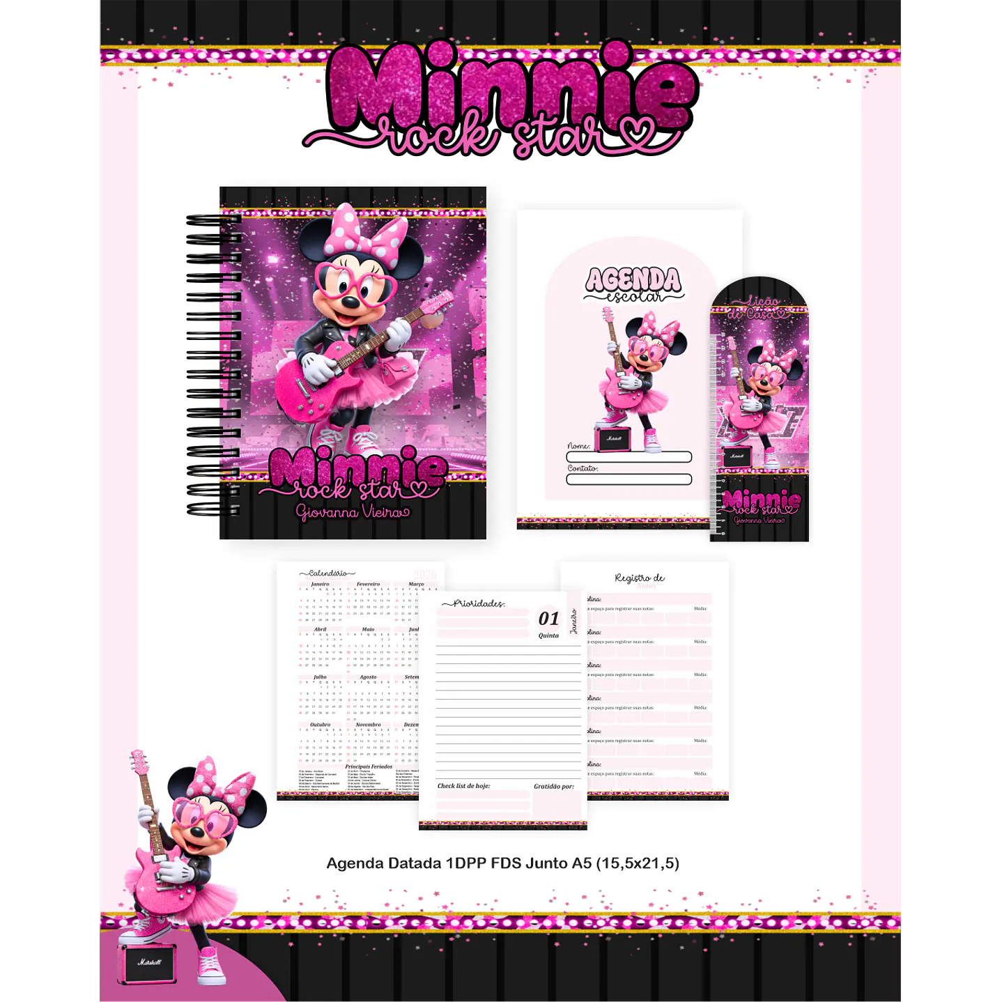 Encadernação Minnie Rock Star Volta às Aulas Completo 5