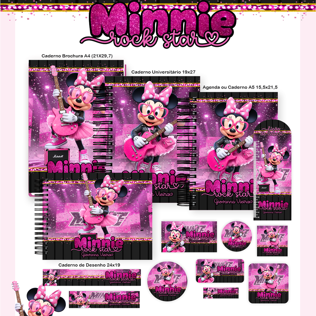 Encadernação Minnie Rock Star Volta às Aulas Completo 1