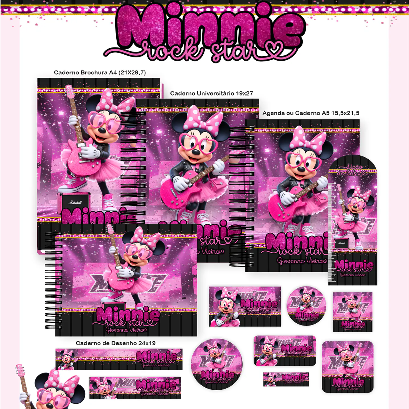 Encadernação Minnie Rock Star Volta às Aulas Completo 1