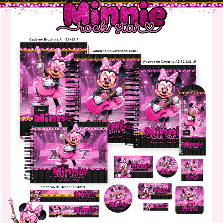 Encadernação Minnie Rock Star Volta às Aulas Completo 1